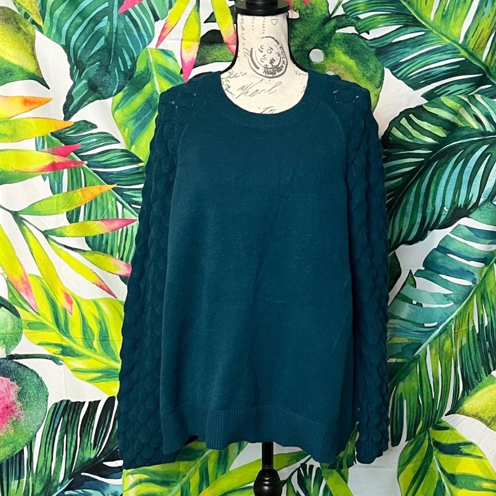 Lane Bryant 14/16 Semi Sheer Scale Textured Pattern Sleeve Casual Office Sweater